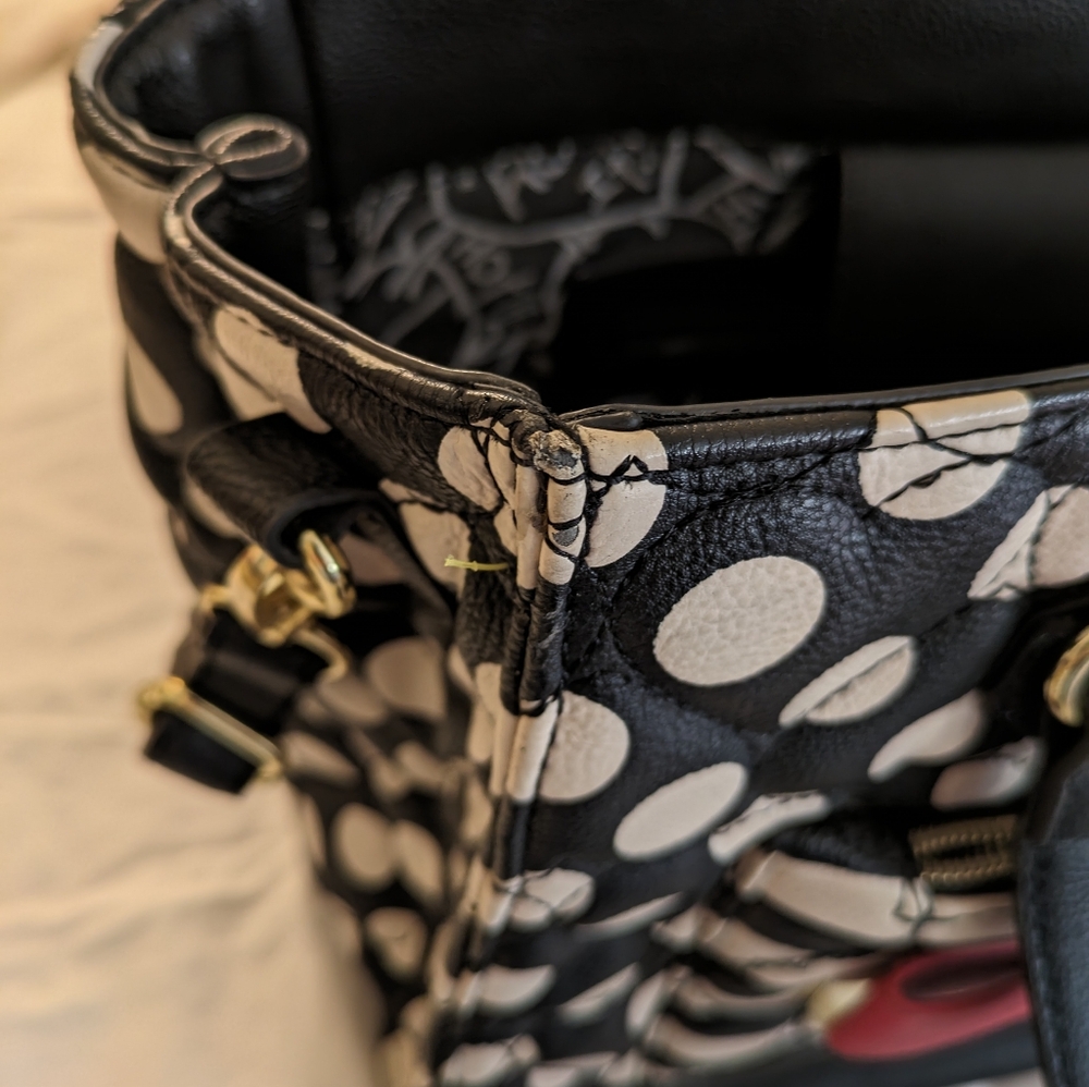 Betsey Johnson Black and White Polka Dot Tote with Red Bow Accent - Picture 10 of 10